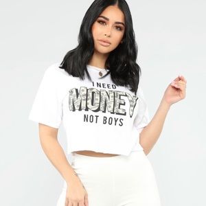 i need money not boys crop top